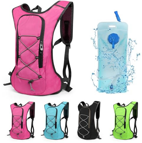 Lollanda Fahrradrucksack, Wanderrucksack klein, Wasserdicht Rucksäcke für Herren und Damen, MTB Rucksack für Radsport,Camping,Laufen (Rosa Trinkrucksack 2L)