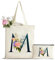 Personalisiert Initialen Tragetasche Canvas mit Innentasche, Kosmetiktasche mit Reißver, Baumwolltasche, Einkaufsbeutel Tote Bag, Geburtstag Weihnachten Geschenk für Frau Freundin Mama Brautjungfer M
