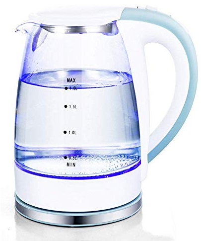 YSACJFD Glass Kettle, 1.7L Water Kettle with Illuminated Led, Cordless Water Boiler with Stainless Steel Inner Lid & Base, Auto-Off & Boil-Dry Protection, 1850W, Blue