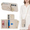 Lipvina Hülle für Samsung Galaxy S24 Hülle mit Band Kartenhalter handyhülle Hülle für Samsung Galaxy S24 mit Reißverschluss Band Ring Ständer Case für Frauen - weiß
