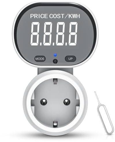Compteur électrique numérique pour prise de courant avec compteur de coûts d'énergie et compteur de consommation d'énergie - Appareil de mesure de courant pour une mesure précise du courant - Prise de