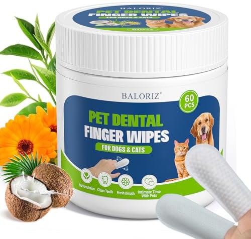 Dogs Teeth Cleaning Wipes, Dog Dental Finger Wipe for Dog & Cats Care Reduces Plaque & Freshens Breath, Disposable Dogs Finger Toothbrush Gentle Pet Dental(60 Counts)