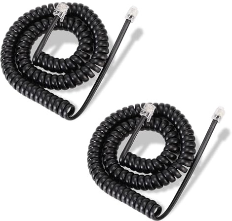Phone Cord 16 FT Uncoiled/2FT Coiled, 2 Pack Telephone Cord, RJ9 Long Phone Handset Cords Use for Polycom VVX 250/350 / 450 IP Telephone, Balck