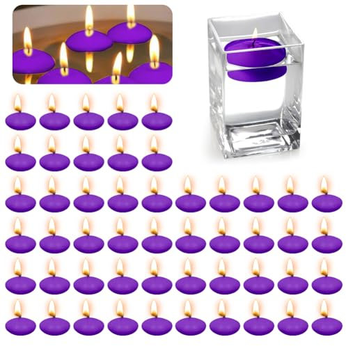 Candele galleggianti, 50 pezzi, colore Viola, candele galleggianti, candele galleggianti, candele galleggianti, candele non profumate, candele tealight per piscina di nozze, vasca da bagno di San