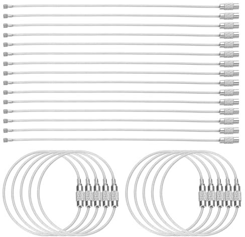 sourcing map 25pcs Wire Keychain Cable 6 Plastic Coated 1.5mm Stainless Steel Key Ring Cable Loop Rings for Women Hanging Luggage Tags Keychains Key ID Tags, Transparent