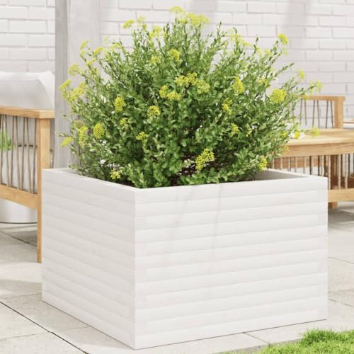 Brokky Jardinière Blanc 70x70x46 cm Bois de pin Massif,Jardiniere sur Pieds,Bac avec Treillis,Jardiniere Terrasse