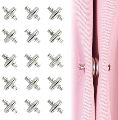 INNAL 16 Paare Vorhang Magnetknopf,Abnehmbar Magnete für Vorhänge,Vorhang Magnetischer Verschluss,Vorhang Verschluss Magnet,Magnetische Gardinenschließe,für Schlafzimmer Badezimmer Wohnzimmer (Silber)