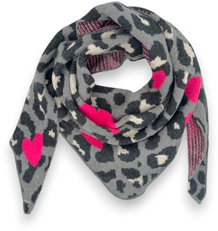 Ziona Damenschal Winter Dreiecksschal weich XXL Winterschal 180 x 70 cm Leo Herz Print (Dunkelgrau)