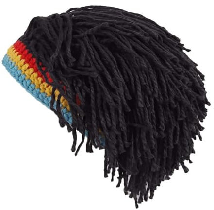 WUODHTW Strickmütze für Herren und Damen, mit Haaren, für Jungen, lustig, handgefertigt, Strickmütze, Wintermütze, Rasta-Hut, Dreadlocks, Weihnachten, Halloween, Braun S, S