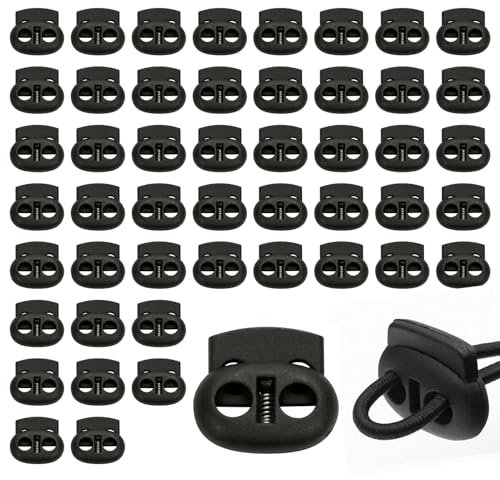 Toggles for Drawstrings, 50 Pcs Cord Locks Plastic Drawstring Toggle Cords Locks Black Double Holes Spring Toggle Lock for Drawstring Clothing