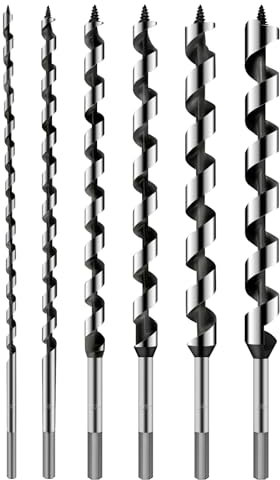 SD FACTORY Long Drill Bits for Wood,Auger Drill Bit for Soft and Hard Wood,12-Inch, 1/4-7/8 Inch Hex Shank,Auger Drill Bit for Plastic,Drywall,and Composite Materials,6Pcs Set