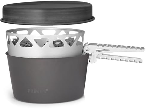Primus Gas Stove Camping Cooking Set - Essential Plus Stove Set - 1x Camping Pan - 1x Camping Pot LiTech 2.3L - 1x Built in Gas Burner - Camping Cooking Equipment - Camping Stove Set - Camping Pan Set