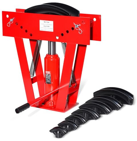 VEVOR Hydraulic Pipe Bender, 16 Ton Manual Copper Exhaust Pipe Bending Machine with 8 Dies (1/2 - 3) and 90-180° Adjustable Rollers, Heavy-Duty Pipe Tube Bender for Piping Railing Construction