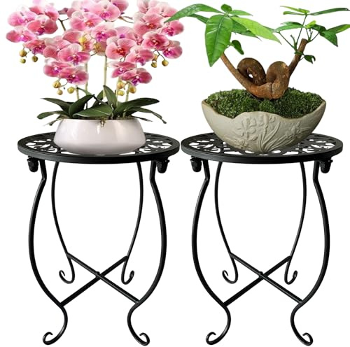 EKINIYAR Plant Stand Indoor Outdoor, Metal Plant Stand for Indoor Plants, Iron Art Flower Pot Holder Decoration Shelf Racks for Single Planter Use in Garden Patio Corner 2 Pack