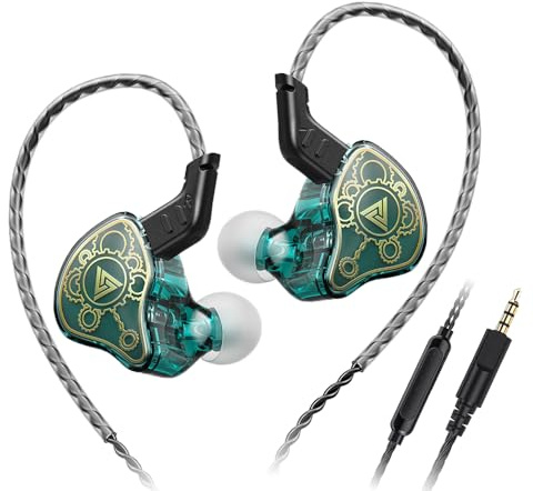 Yeabomy QKZ Hi7T - Auriculares intraurales para videojuegos, auriculares con cable, graves estéreo, auriculares HiFi IEM, sin cables desmontables (verde)