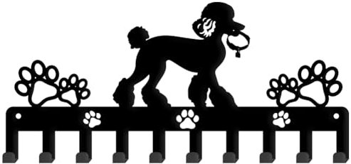 SUPERDANT Pudel Schlüsselaufhänger Hundeschlüsselhaken Hund Mit Pfotenabdruck Schlüsselbrett Mit 10 Haken Dekorative Wandhaken Personalisierter Schlüsselhalter Für Hundeleine Küchenwanddekor 33x15cm