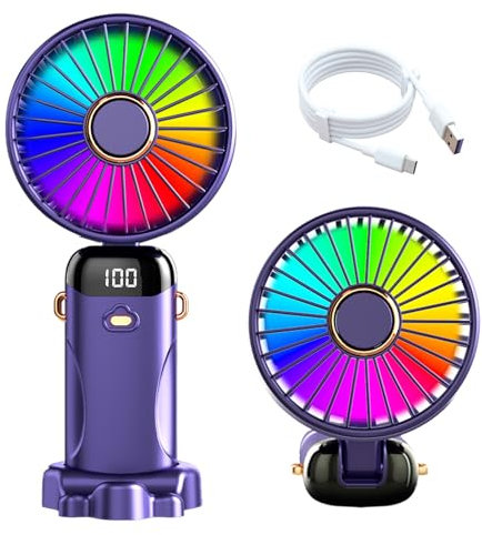 Hand Held Fan,Portable Handheld USB Rechargeable Fans with 6 Speeds,Battery-Powered, Foldable Desk Desktop Fan with LED Display and Aromatherapy, Suitable for Home, Office, Outdoor Travel