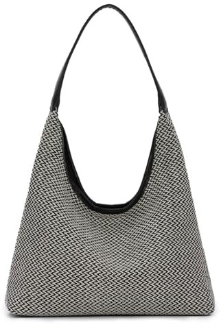 7VSTOHS Straw Shoulder Bag For Women, Large Straw Bags Weave Handmade Handle Tote Bag Durable Leather Handles Bohemian Shoulder Handbag for Beach Travel