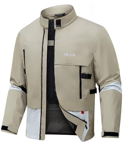 RIDEIRON Motorradjacke Herren Abnehmbare Zertifizierte Motorradprotektoren Sommer Reiten Mesh atmungsaktiv komfortabel Herren Biker Jacke Beige M