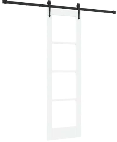 vidaXL Schiebetür Weiß und Schwarz 61 x 198,5 cm, Moderne Schiebetür, rechteckig aus Kiefernholz, mit Glaselement, robust für Wohnbereich, Schlafzimmer, Küche, vielseitig