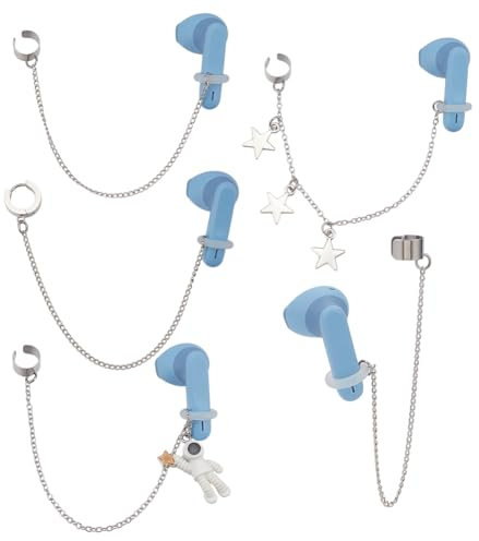 DELORIGIN 4 Pairs Anti Lost Earring Strap for Airpods Spacemen Star Dangle Clip-On Earrings Earbud Chain 304 Stainless Steel Wireless Earhooks Earphone Holder Compatible with AirPods Pro 3 2 1