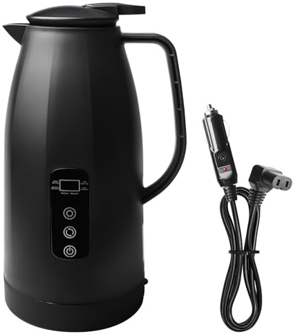 Bollitore elettrico portatile in acciaio inox, 12 V, 24 V, 1,2 litri, bollitore elettrico per auto, 12 V, veloce con accendisigari per acqua calda, caffè, tè, camion, viaggio, campeggio