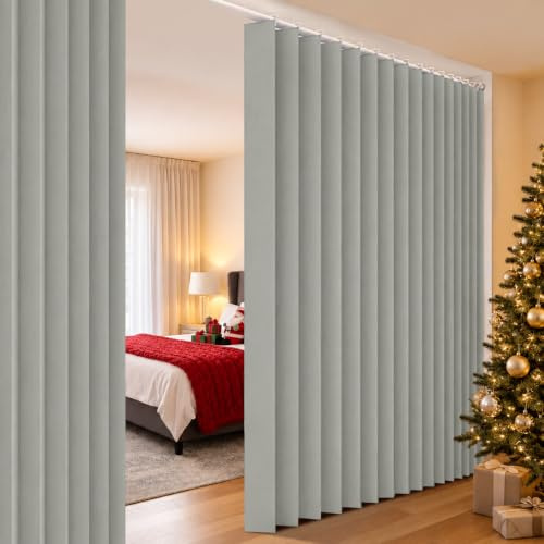 100x96 Extra Large Blackout Room Divider Curtain,Waterproof Indoor/Outdoor Vertical Drapes for Bedroom, Living Room,Cordless Panel Partition with Hooks,Light Gray