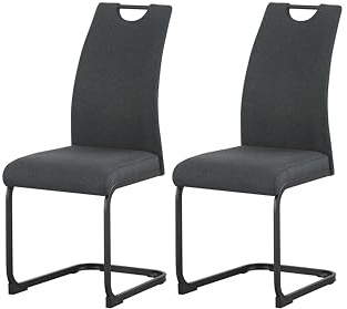 xonox.home – Schwingstuhl Hanna 43x98x59 cm Anthrazit 2er Set – Freischwinger mit Griffloch – Bis 120 kg belastbar – Moderner Esszimmerstuhl für Komfortables Wohnen & Essbereich