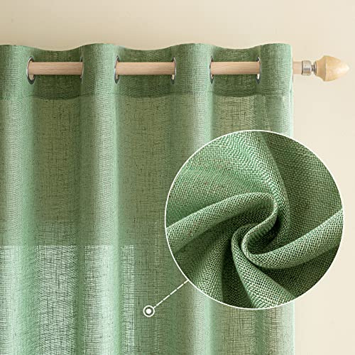 EMEMA Leinenvorhang Gardinen Vorhänge mit Ösen Grün 2er H235xB140cm | 2er Set Leinenvorhang mit Ösen Halbtransparent für Wohnzimmer Dekoschal Kinderzimmer Schlaufenschal Küchengardinen 140x235cm