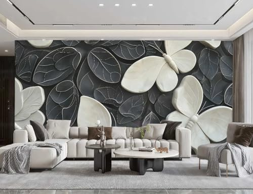 rskjdghshd Papier Peint Moderne Mat Noir Et Blanc Papillon Art Rock Peinture TV Canapé Fond Mur Chambre Salon Étude Murale,3D,150x105cm