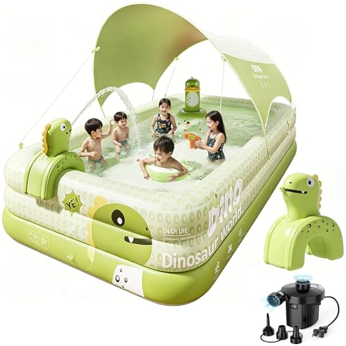 Piscine Gonflable avec auvent et Pompe à air et Pistolet à Eau Gonflable, Piscine de 300 cm pour Adultes, Grande Piscine Gonflable, idéale pour Les fêtes de Famille dans Le Jardin, s'amuser