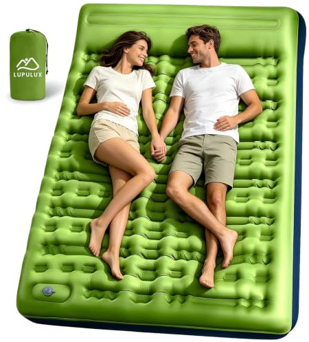 Lupulux Doppel Camping Isomatte 12 cm Ultraleicht aufblasbare Camping Luftmatratze Campingmatte für 2 Personen kleines Packmaß mit Fußpumpe Kissen Luftzellenmatte für Outdoor Reise Wandern Strand