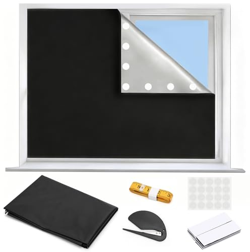 Tenda oscurante da 300 x 145 cm, portatile, 100% oscurante, per finestra, temporanea, senza trapano, con forbici, per camera da letto, asilo, viaggi e camper