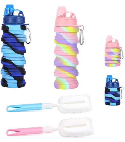4-Pack Collapsible Water Bottle, Foldable Silicone Bottle with Carabiner