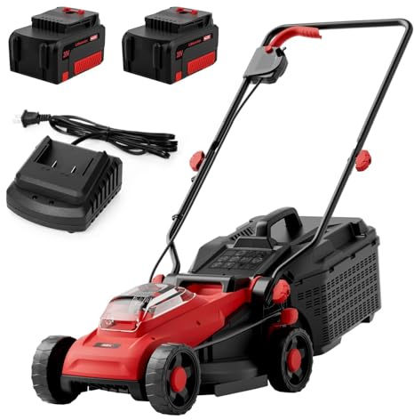 MZK 20V 34cm Cordless Lawnmower with Battery and Charger, 2x 4.0Ah