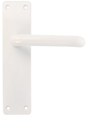 Amig - Juego de dos Manillas con placa - Maneta para puerta de interior o exterior - Material: Aluminio - Color Blanco - Medidas: 222x55x10mm