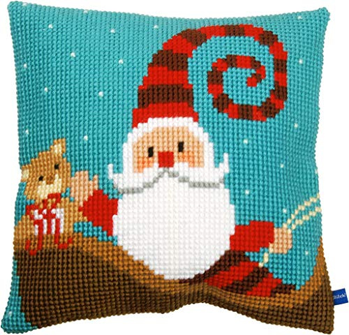 VERVACO Kreuzstich Stickpackungen Kissen Stickerei Set Anfänger Vorgedruckt Lustier Weihnachtsmann DIY Set Kreativ Set Für Erwachseneca. 40 x 40 cm Bastelset Handwerker Haus Dekoration
