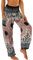 Nuofengkudu Frau Hippie Harems Hose Pumphose Haremshose Aladdinhosen Blumenmuster Gemustert Gesmockte Taille mit Taschen Yogahose Sommerhose Strandhose Grau Blume