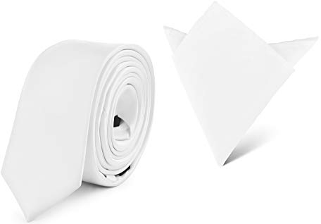 Ladeheid Herren Schmale Krawatte & Einstecktuch Set SP/P (150cm x 5cm, 22cm x 22cm, Weiß)