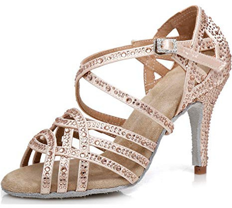 MINITOO Damen Tanzen Schuhe Tanzschuhe Latein Salsa Glitzer Sandalen L357 Gold EU 36