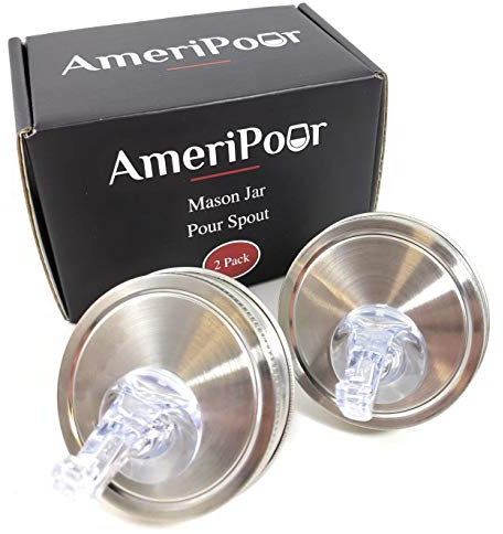 Mason Jar Pour Spouts Stainless With Flap - For Moonshine And Whiskey - Made 100% In The USA. Free Flow Mason Jar Spouts That Don't Leak - No Cracks, Just A Perfect Cocktail Pour Everytime. 2 Pack