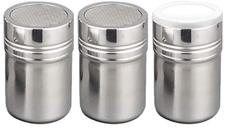 Set of 3Pcs Powder Sugar Shaker with Lid,Stainless Steel Fine Mesh Shaker, for Sifter Cocoa,Cinnamon Powder,Icing Sugar,Chocolate Coffee (Medium)