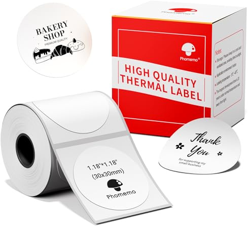 Phomemo M110/M220 Labels, Round 30 mm x 30 mm (1.18 x 1.18 inches) Thermal Label Paper for Phomemo M200/M221/M220/M100/M108 Label Printer, Thermal Label, Thermal Paper, 1 Roll, 200 Labels/Roll
