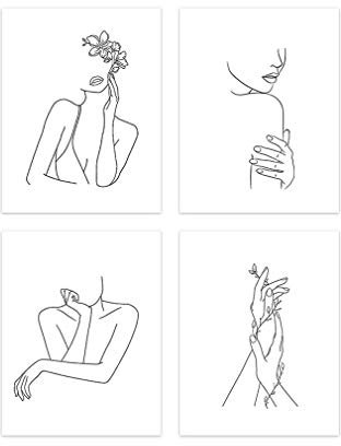 Affiche minimaliste dessin au trait décoration murale affiche d'art au trait abstrait peinture sur toile image de femme esthétique noir et blanc moderne à ligne unique pour décor de salon chambre
