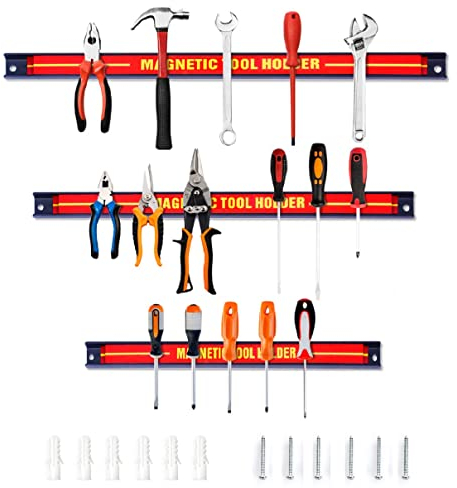GIANTEX 3X Magnetleiste Werkzeug 46 + 30 + 20 cm Magnetleisten Set Werkzeug Magnetschiene für Werkzeug stark Magnet Werkzeughalter Wand Magnet Werkzeugleiste inkl. Montagematerial Magnethalter Rot