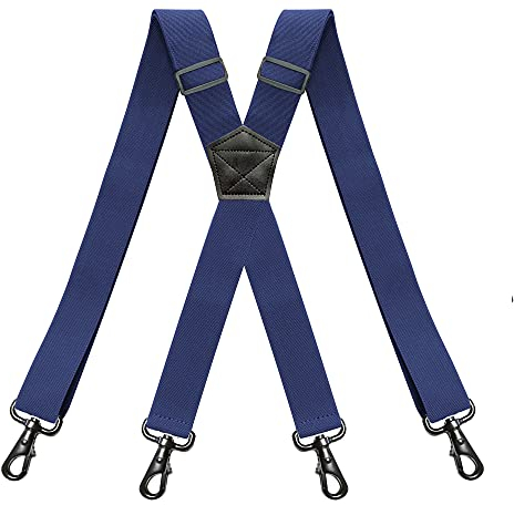 RIONA Herren Hosenträger Breit 3.8 cm mit 4 Karabinerhaken Lang Einheitsgröße für Männer und Damen Einstellbar und Elastisch X-Back Heavy Duty