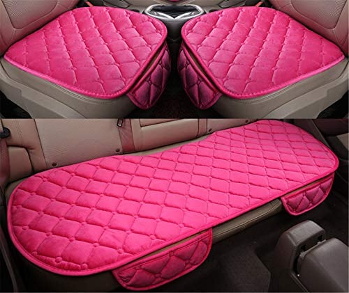 Auto rutschfest Sitzauflagen, Universal Autositzauflage Plüsch Sitzbezüge, Autositzbezug Vordersitz und Rücksitz Kissen Schonbezüge Abdeckung (Pink,2+1 Sitzbezüge vorne und hinten)