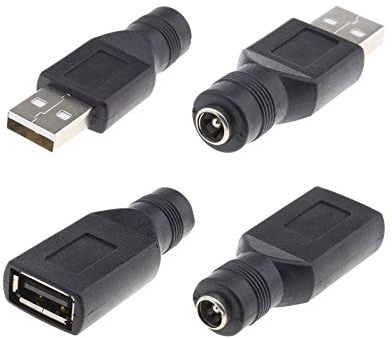 EMSea 4 Convertidores de Paquete de Adaptador de Corriente CC Hembra de 5,5 X 2,1 Mm para PC Portátil 2 Conectores USB Macho Y 2 USB Hembra