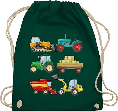 Shirtracer Turnbeutel Rucksack - Kinder Traktor Bagger und Co. - Traktoren - Unisize - Dunkelgrün - beutel kita kinderrucksack fahrzeuge träcker stoffrucksack kindergartenrucksack flugzeugen trecker