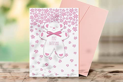 Grußkarte Happy Taufe – Offset-Druck (rosa Bär)